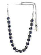 Oxidised Silver-Plated Blue White Kundan Studded Brass Choker Necklace - Ruby Raang | Grocsy