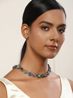 Multicoloured Brass Silver-Plated Handcrafted Necklace - Ruby Raang | Grocsy