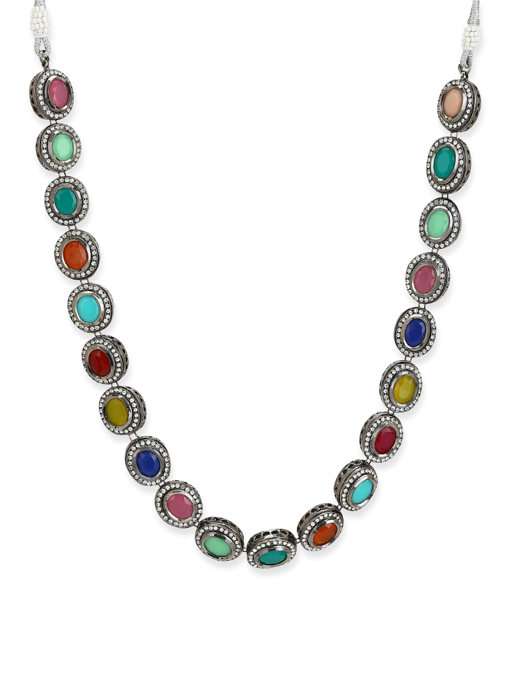 Multicoloured Brass Silver-Plated Handcrafted Necklace - Ruby Raang | Grocsy