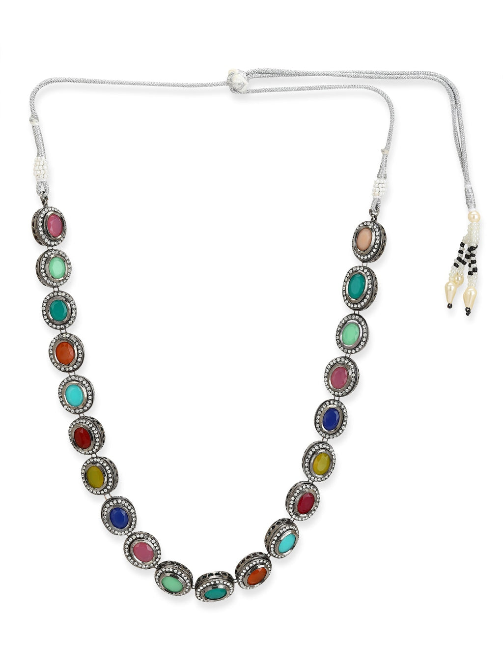 Multicoloured Brass Silver-Plated Handcrafted Necklace - Ruby Raang | Grocsy