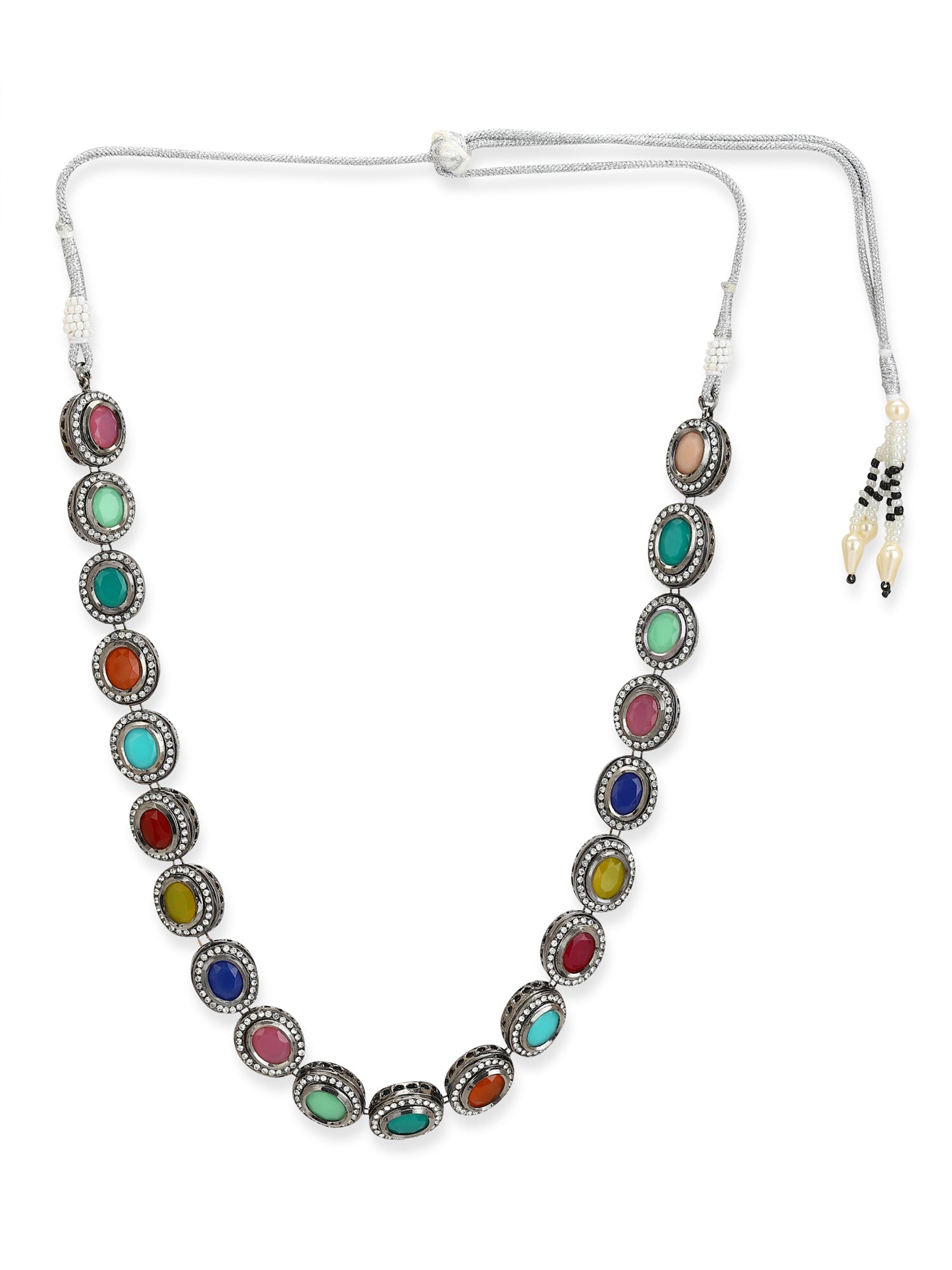 Multicoloured Brass Silver-Plated Handcrafted Necklace - Ruby Raang | Grocsy