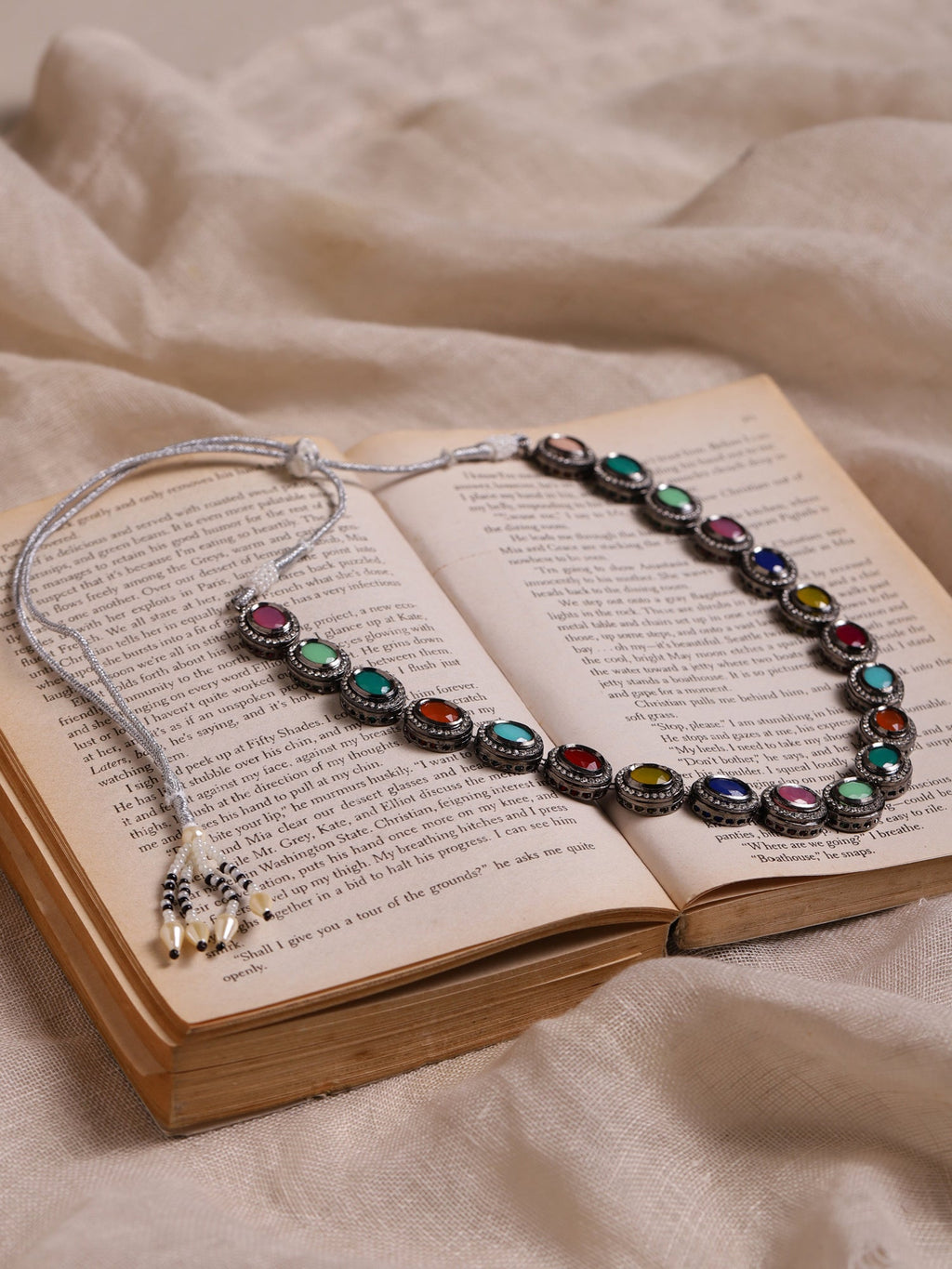 Multicoloured Brass Silver-Plated Handcrafted Necklace - Ruby Raang | Grocsy