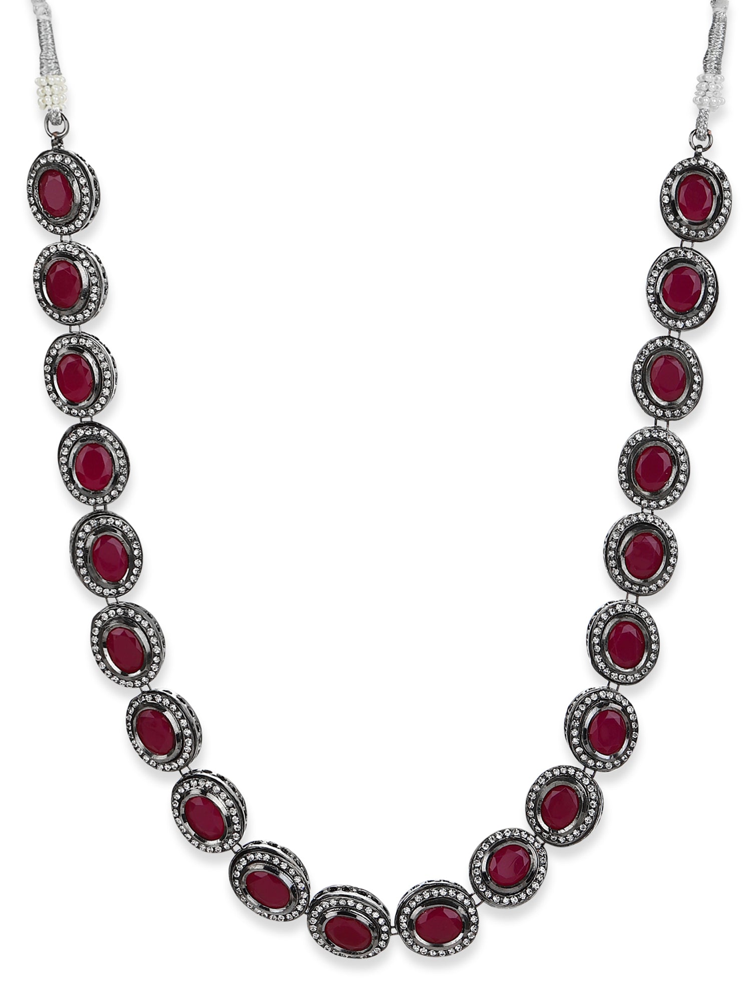 Silver-Plated Pink Kundan Studded Chain - Ruby Raang | Grocsy