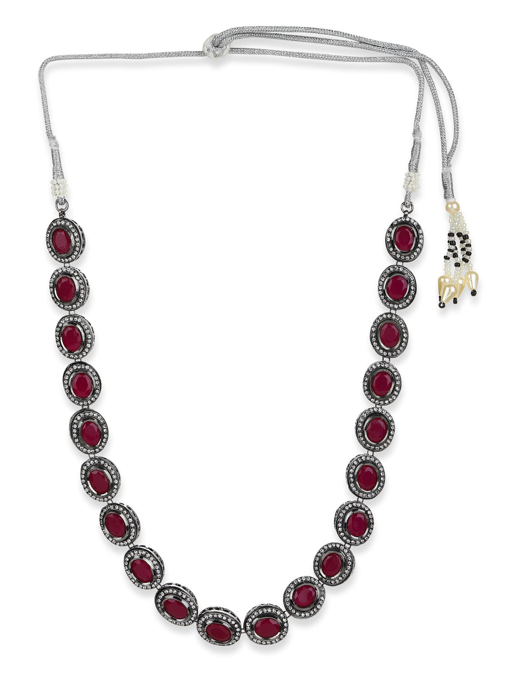 Silver-Plated Pink Kundan Studded Chain - Ruby Raang | Grocsy
