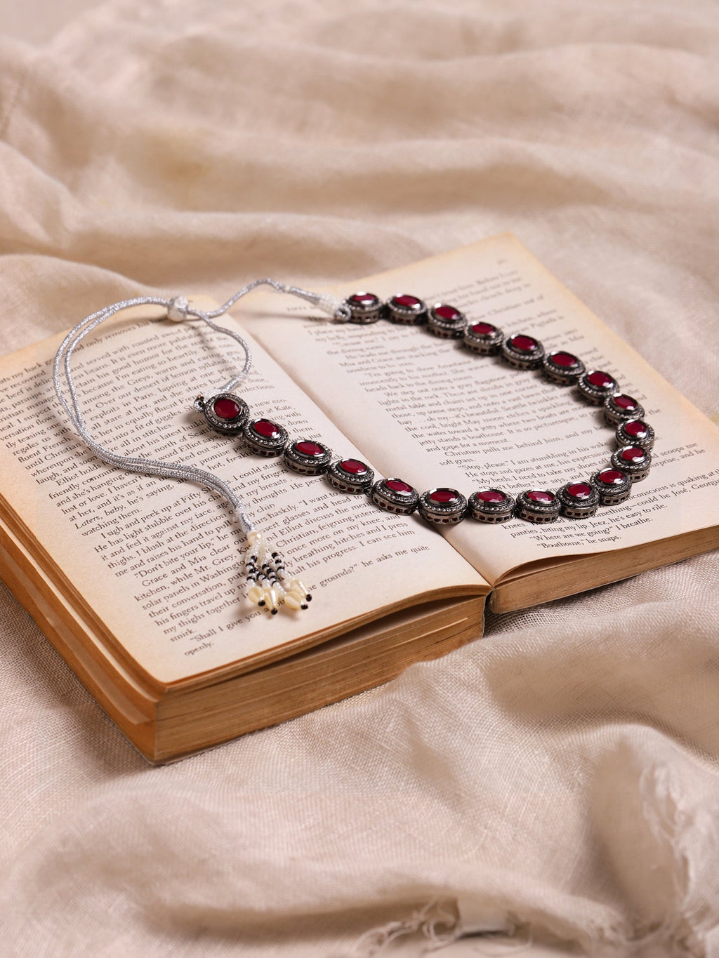Silver-Plated Pink Kundan Studded Chain - Ruby Raang | Grocsy