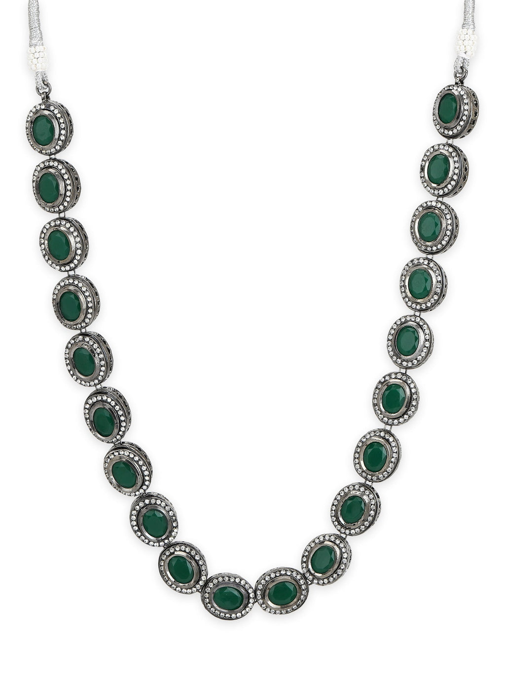 Green Silver-Toned Brass Silver-Plated Necklace - Ruby Raang | Grocsy