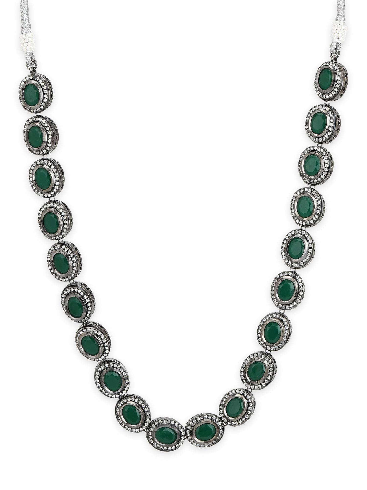 Green Silver-Toned Brass Silver-Plated Necklace - Ruby Raang | Grocsy