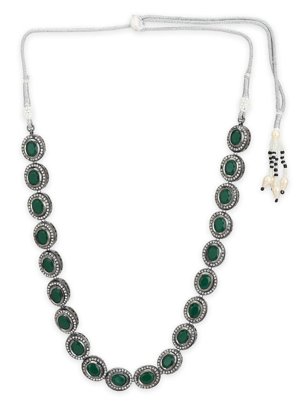 Green Silver-Toned Brass Silver-Plated Necklace - Ruby Raang | Grocsy