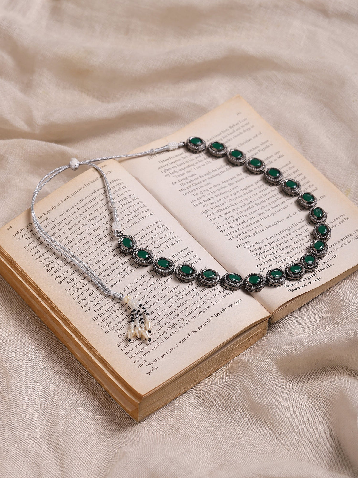 Green Silver-Toned Brass Silver-Plated Necklace - Ruby Raang | Grocsy