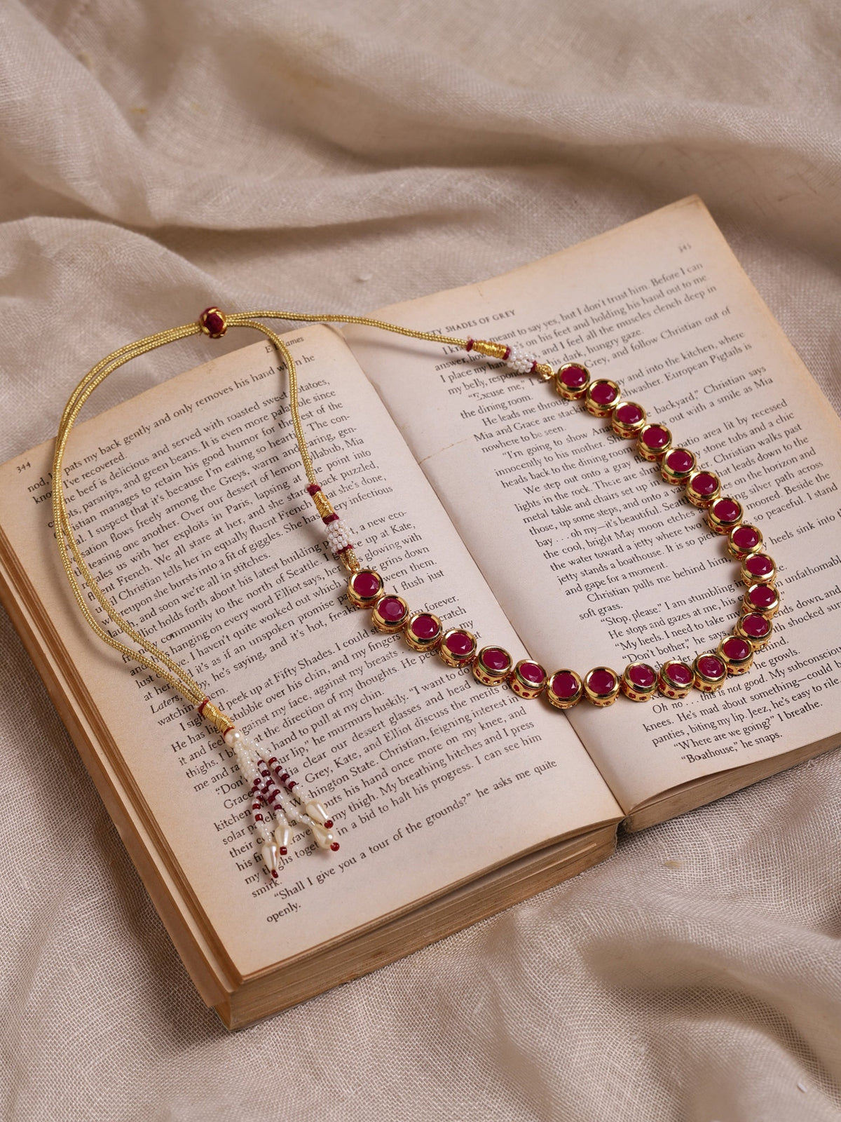 Pink Brass Gold-Polished Necklace - Ruby Raang | Grocsy