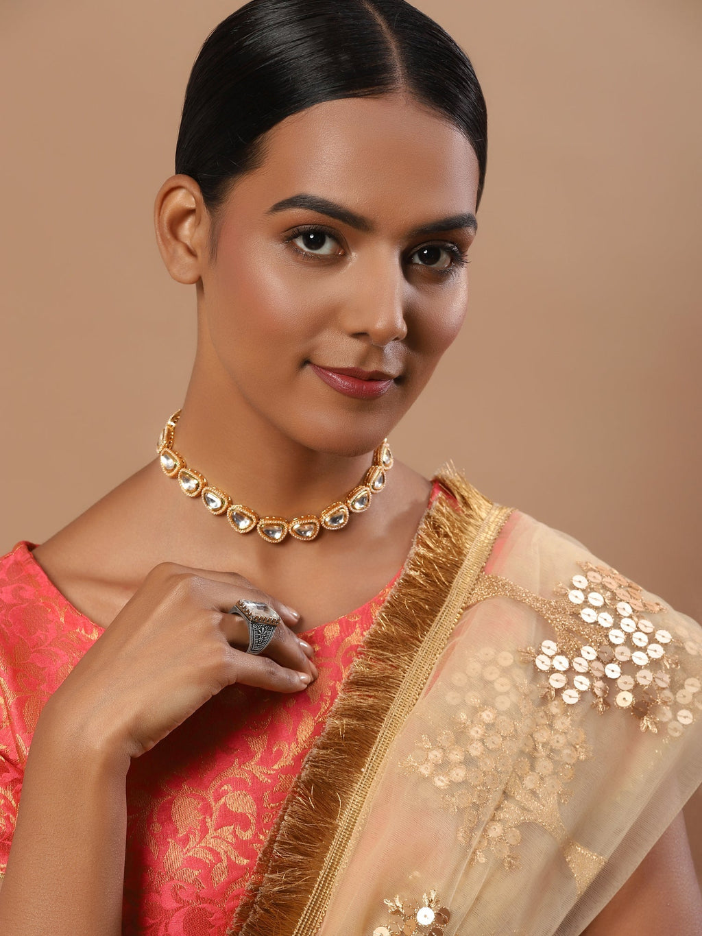 White Brass Gold-Polished Necklace - Ruby Raang | Grocsy