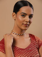 Women's Gold-Polished Kundan Studded Necklace - Ruby Raang | Grocsy