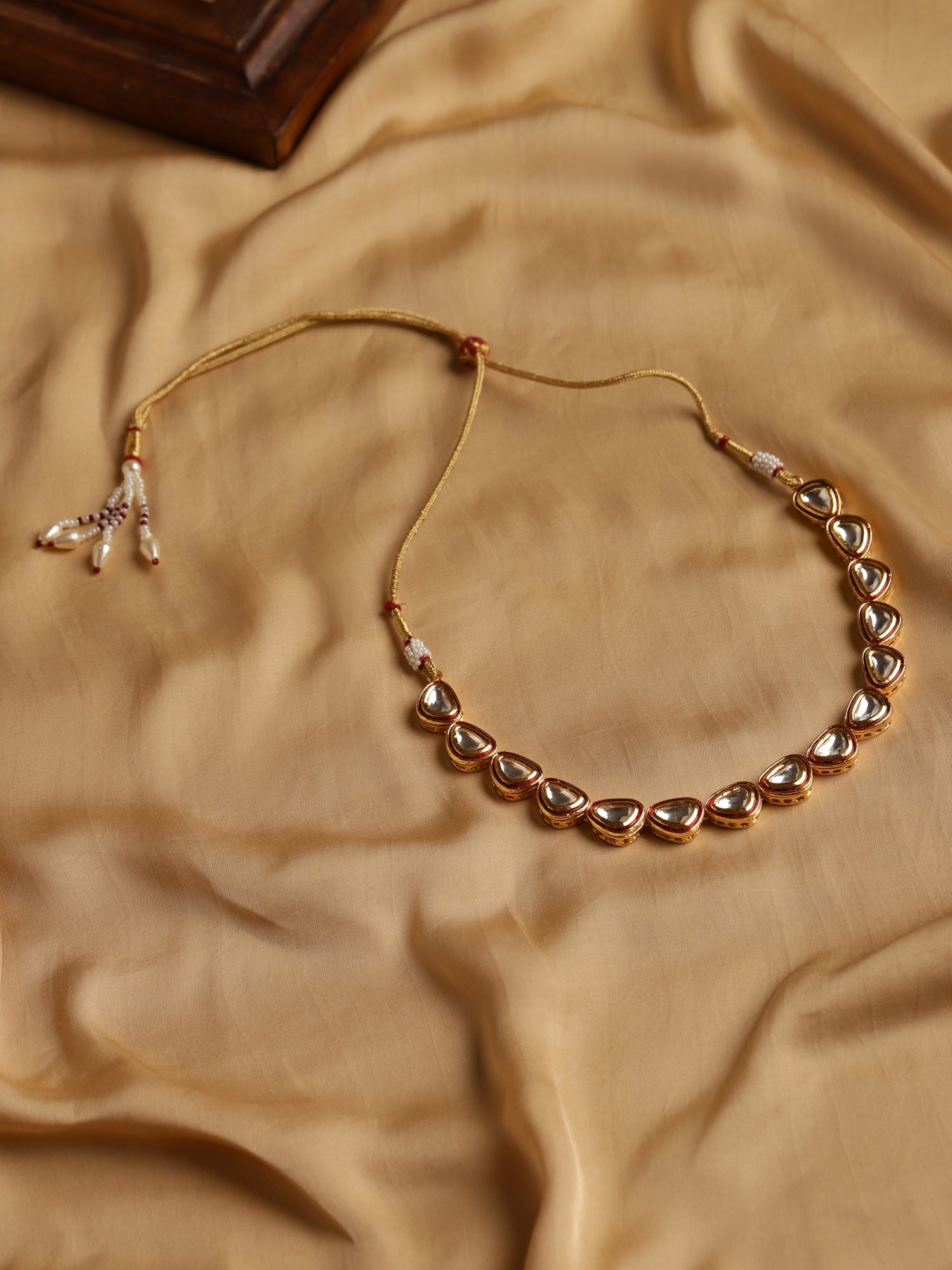 Women's Gold-Polished Kundan Studded Necklace - Ruby Raang | Grocsy