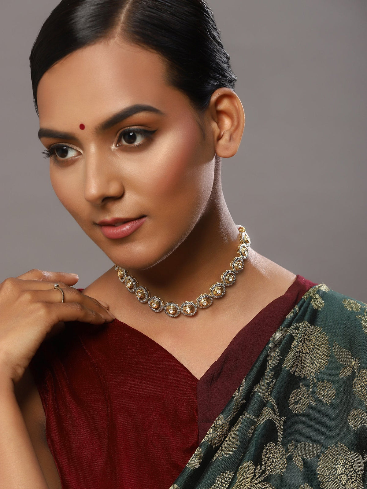 Women's Gold-Polished Kundan Studded Necklace - Ruby Raang | Grocsy