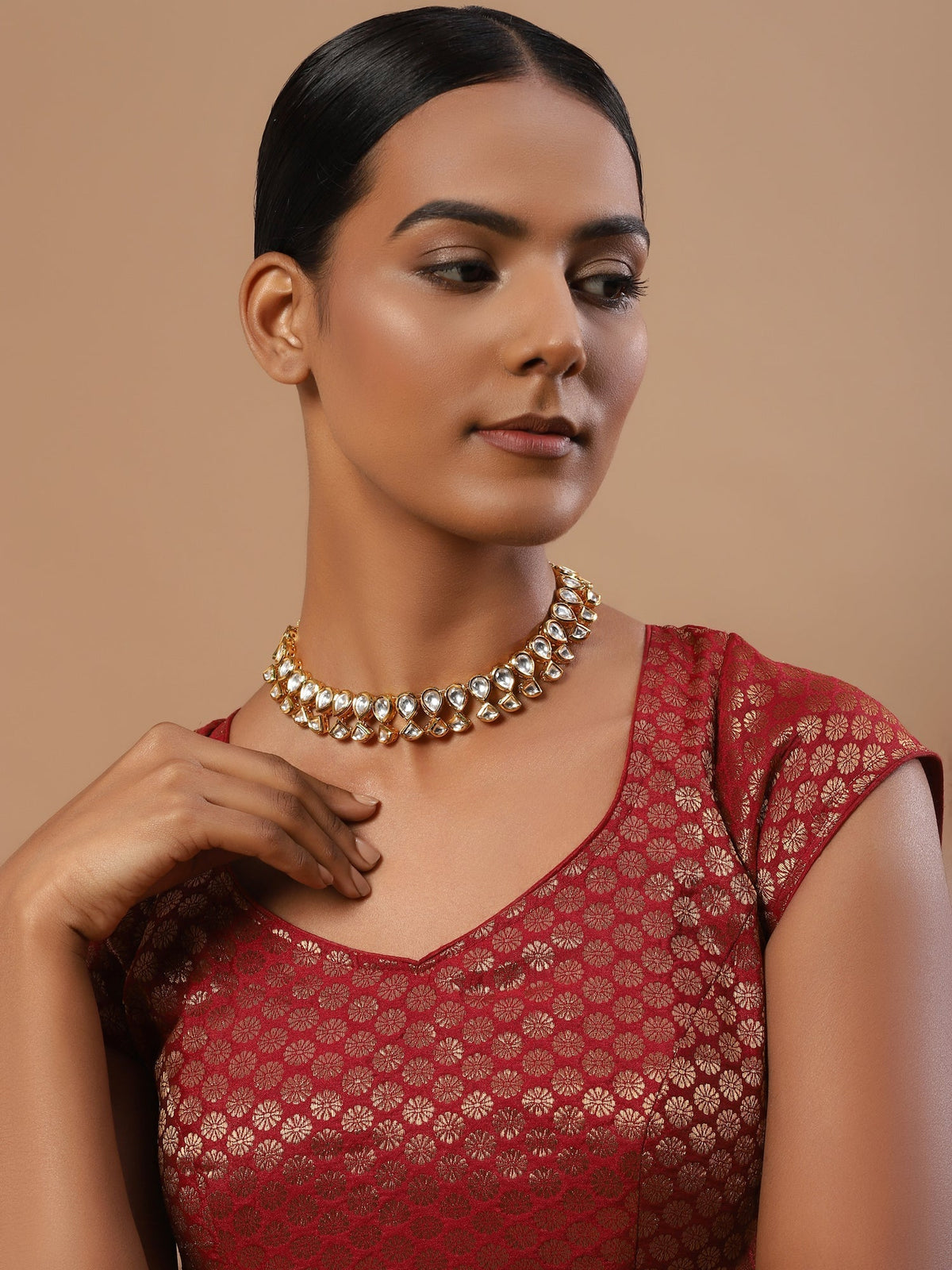 Gold-Toned White Brass Gold-Polished Handcrafted Necklace - Ruby Raang | Grocsy