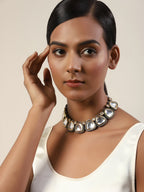 Silver-Toned Gold-Toned Brass Silver-Plated Handcrafted Necklace - Ruby Raang | Grocsy