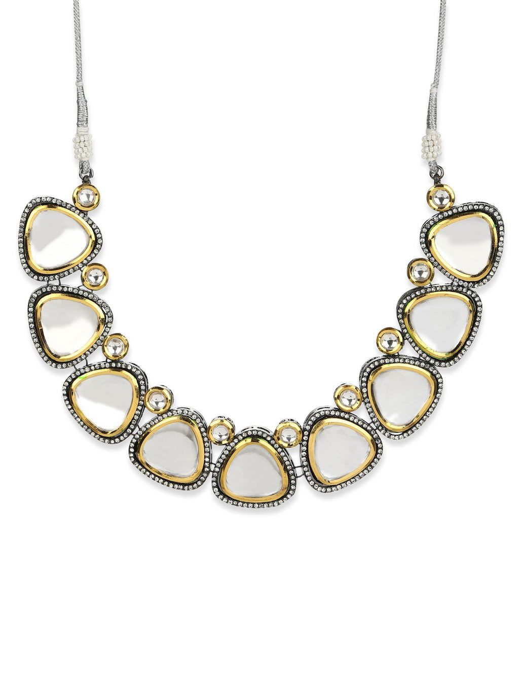 Silver-Toned Gold-Toned Brass Silver-Plated Handcrafted Necklace - Ruby Raang | Grocsy