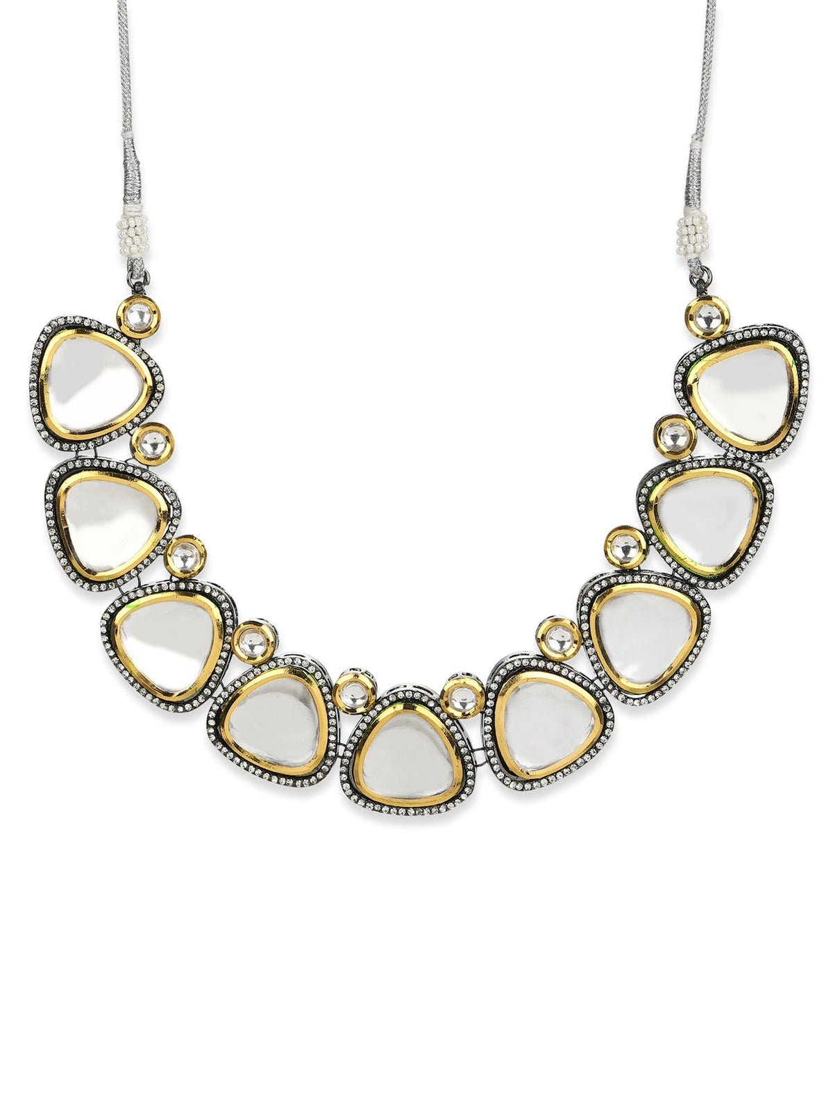 Silver-Toned Gold-Toned Brass Silver-Plated Handcrafted Necklace - Ruby Raang | Grocsy