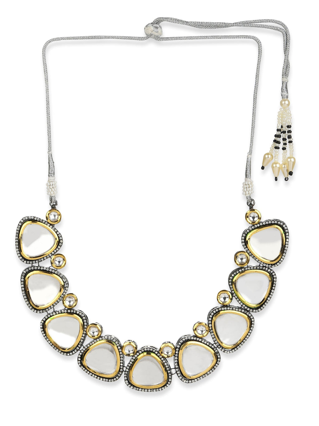 Silver-Toned Gold-Toned Brass Silver-Plated Handcrafted Necklace - Ruby Raang | Grocsy