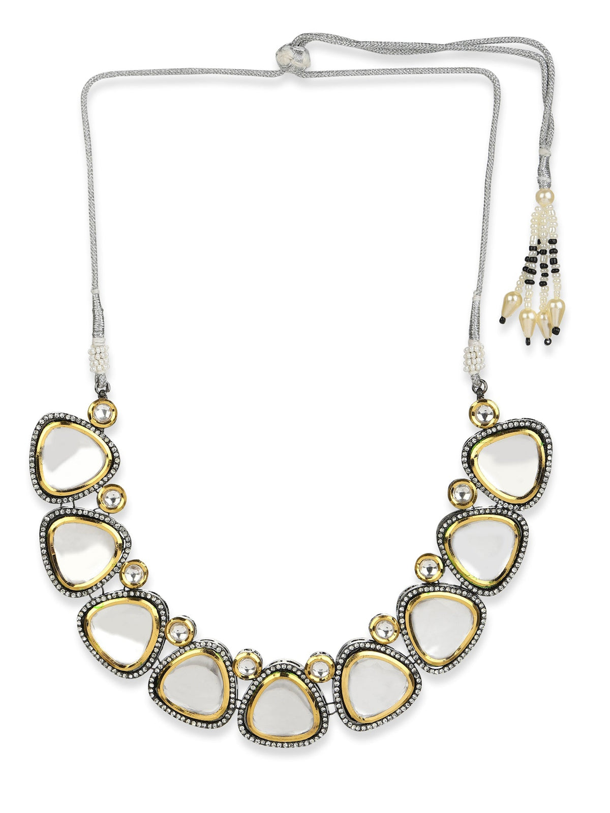 Silver-Toned Gold-Toned Brass Silver-Plated Handcrafted Necklace - Ruby Raang | Grocsy