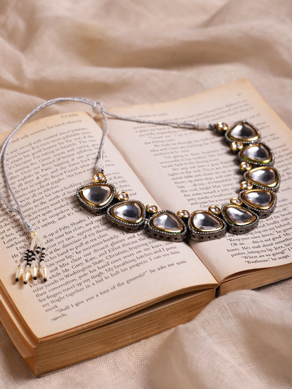 Silver-Toned Gold-Toned Brass Silver-Plated Handcrafted Necklace - Ruby Raang | Grocsy