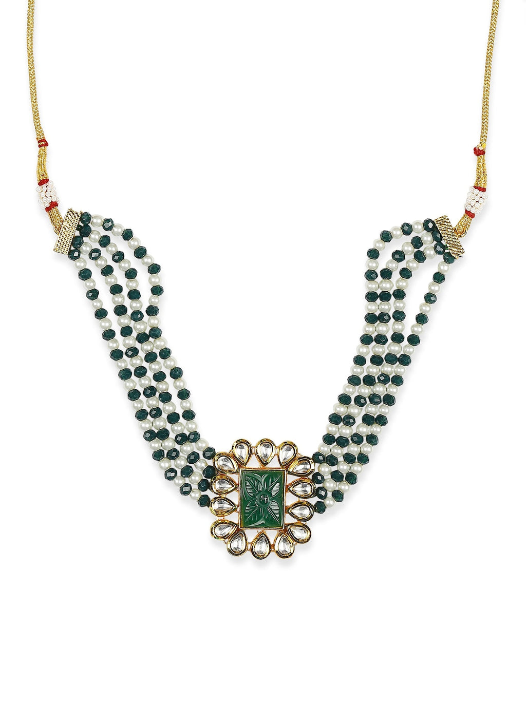 Gold-Polished Green Choker Necklace - Ruby Raang | Grocsy