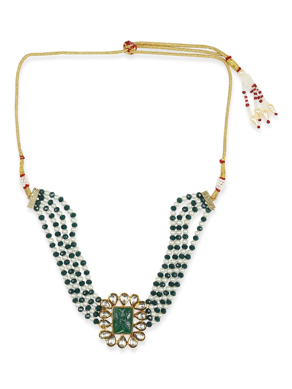 Gold-Polished Green Choker Necklace - Ruby Raang | Grocsy