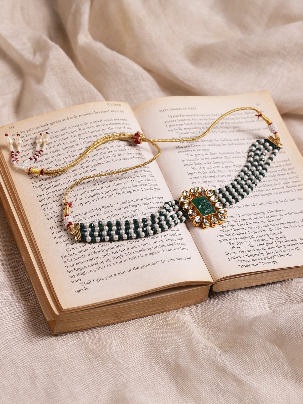 Gold-Polished Green Choker Necklace - Ruby Raang | Grocsy