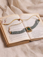 Gold-Polished Green Choker Necklace - Ruby Raang | Grocsy