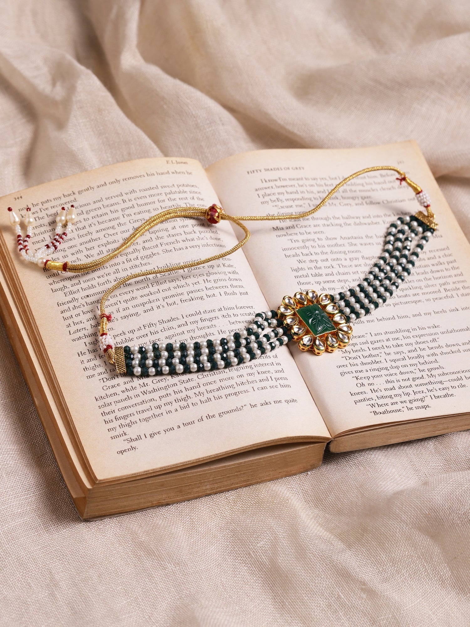 Gold-Polished Green Choker Necklace - Ruby Raang | Grocsy