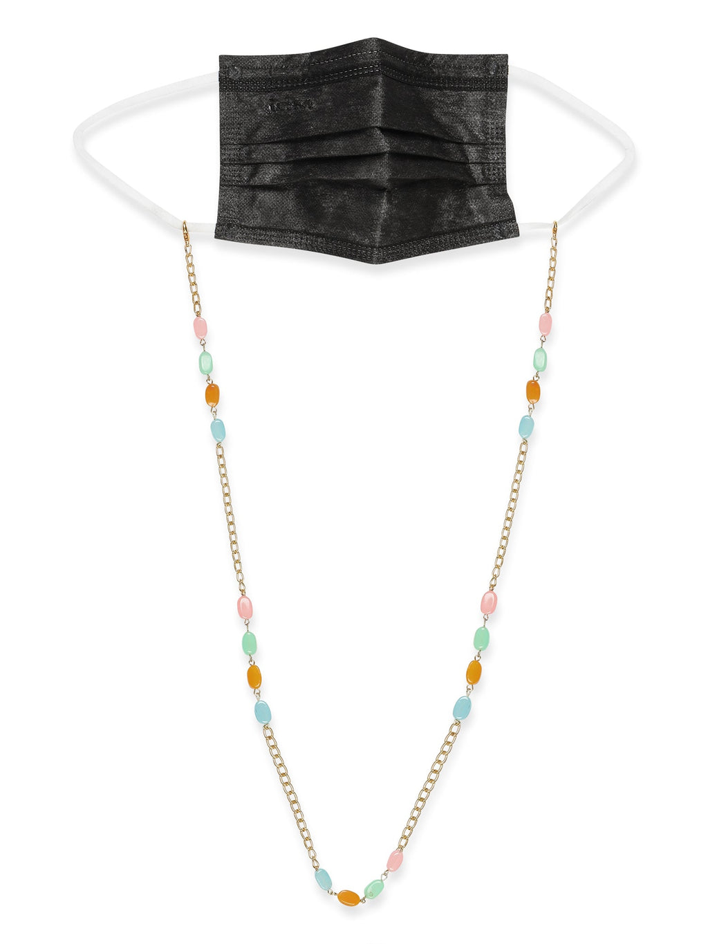 Gold-Polished Multicolored Beaded Mask Chain - Ruby Raang | Grocsy