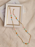 Gold-Polished Multicolored Beaded Mask Chain - Ruby Raang | Grocsy