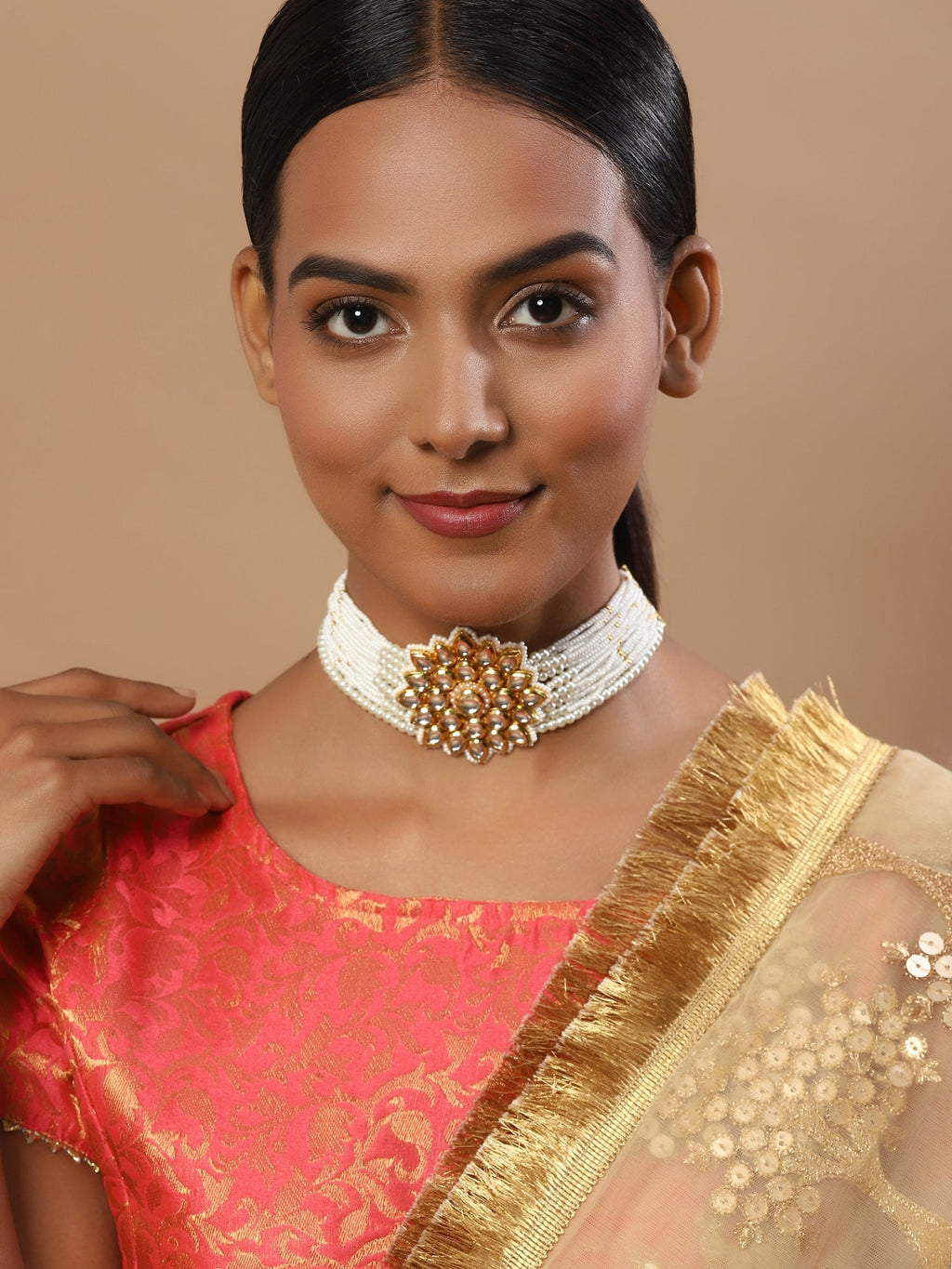 Gold-Toned Gold-Toned Brass Gold-Polished Handcrafted Necklace - Ruby Raang | Grocsy