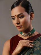 Gold-Polished Green Layered Necklace - Ruby Raang | Grocsy