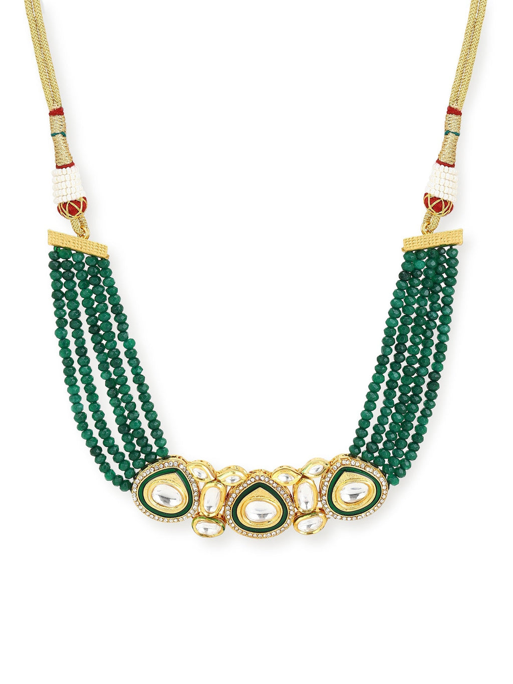 Gold-Polished Green Layered Necklace - Ruby Raang | Grocsy