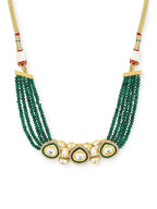 Gold-Polished Green Layered Necklace - Ruby Raang | Grocsy
