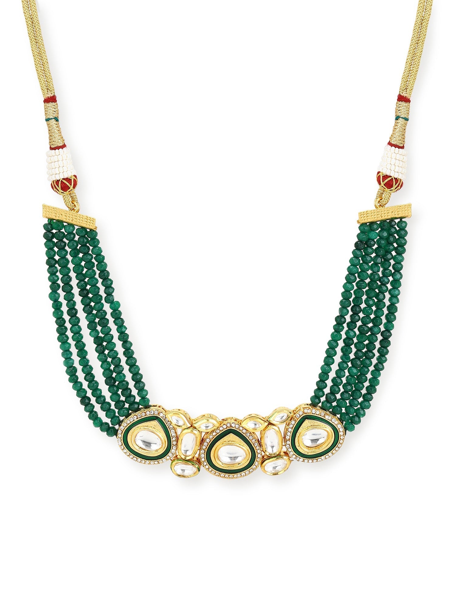 Gold-Polished Green Layered Necklace - Ruby Raang | Grocsy