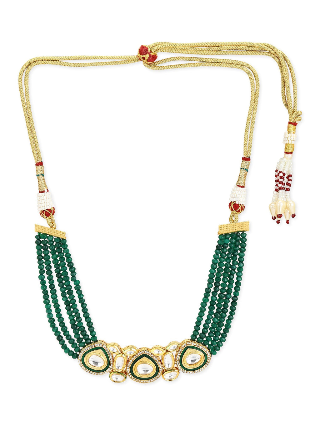 Gold-Polished Green Layered Necklace - Ruby Raang | Grocsy
