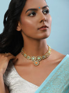Gold-Polished White Studded Necklace - Ruby Raang | Grocsy