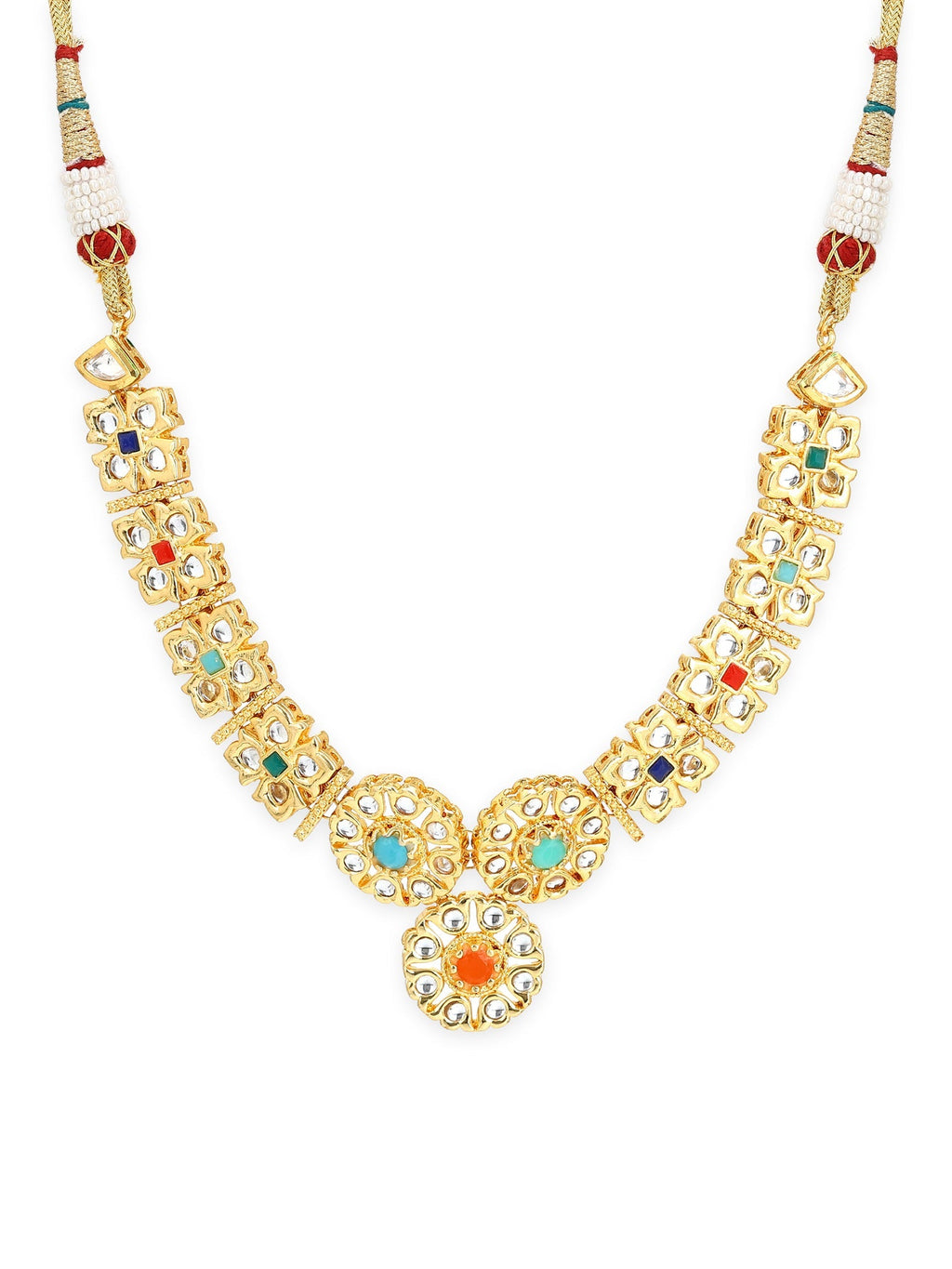 Gold-Polished White Studded Necklace - Ruby Raang | Grocsy