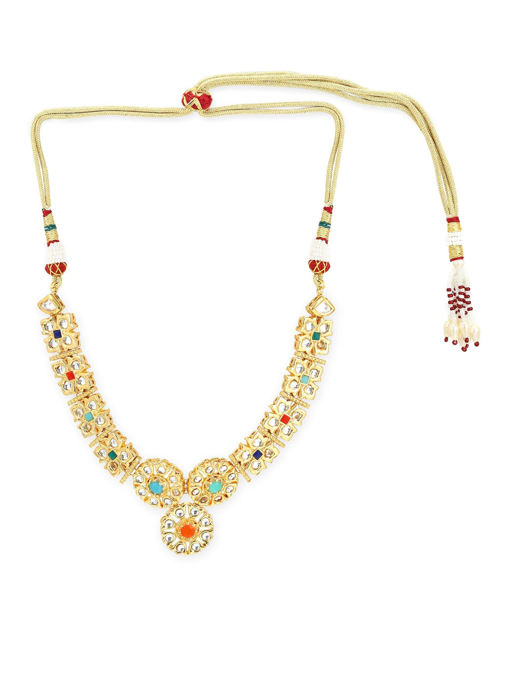 Gold-Polished White Studded Necklace - Ruby Raang | Grocsy