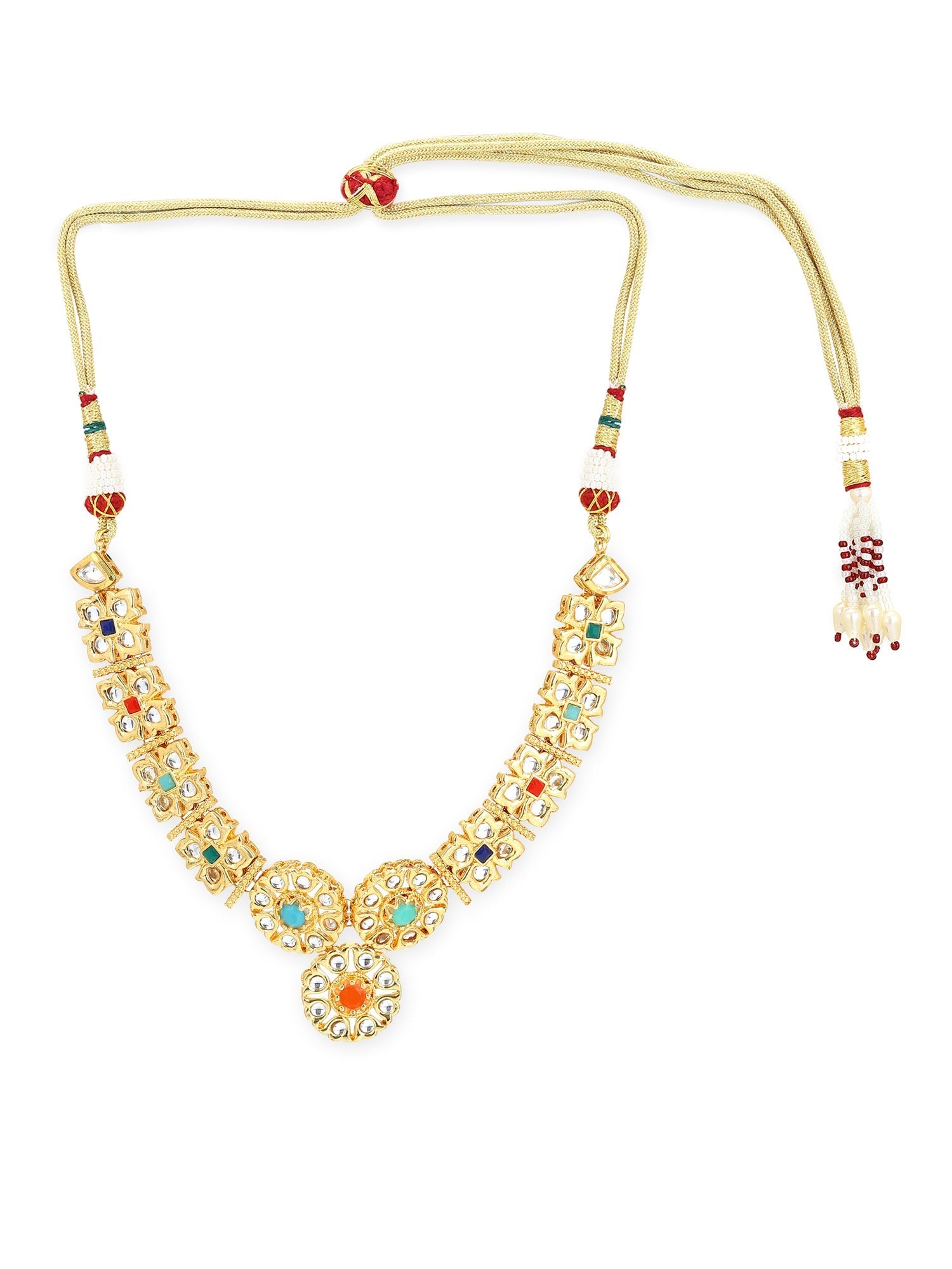 Gold-Polished White Studded Necklace - Ruby Raang | Grocsy