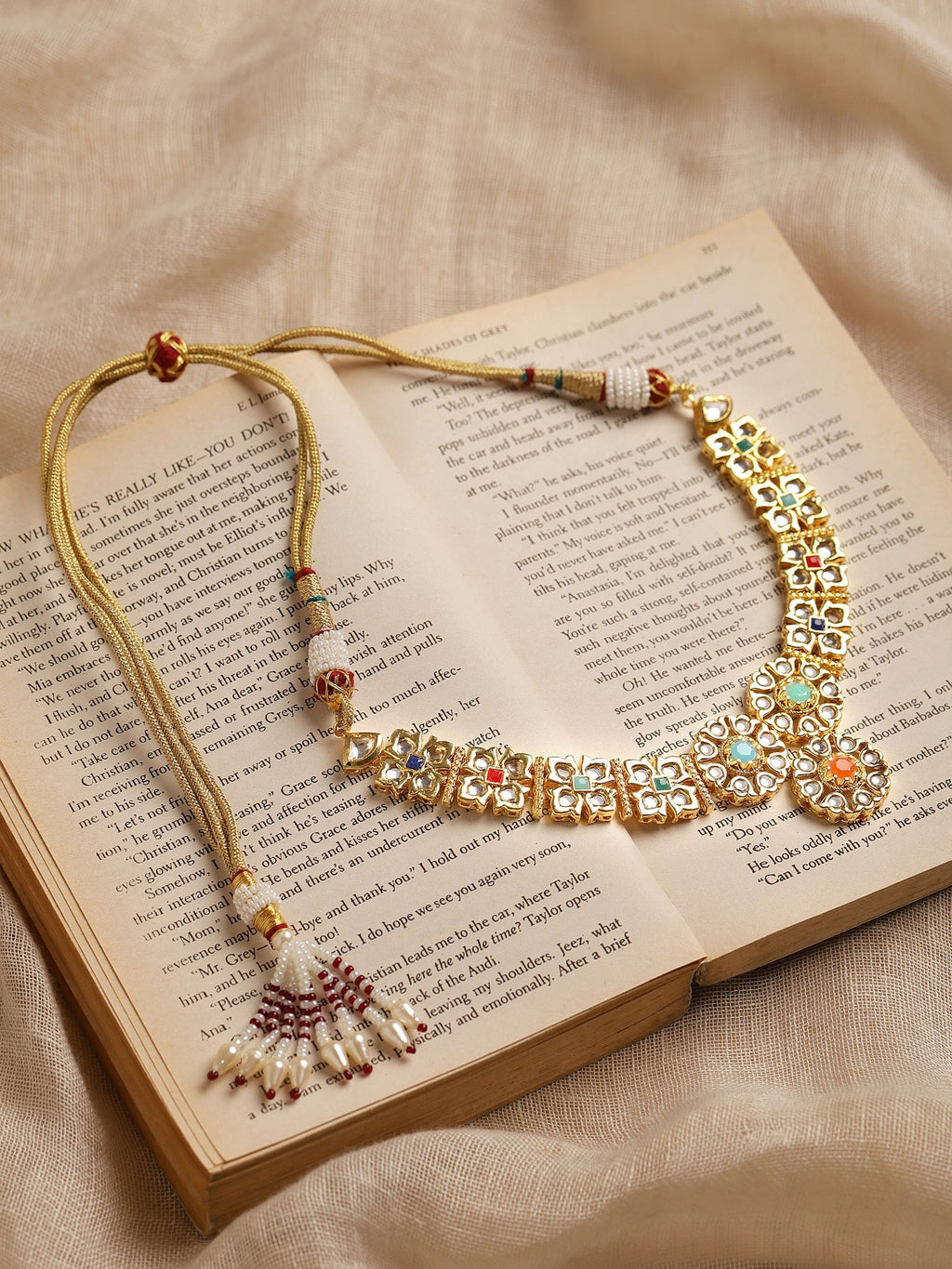 Gold-Polished White Studded Necklace - Ruby Raang | Grocsy