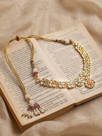 Gold-Polished White Studded Necklace - Ruby Raang | Grocsy