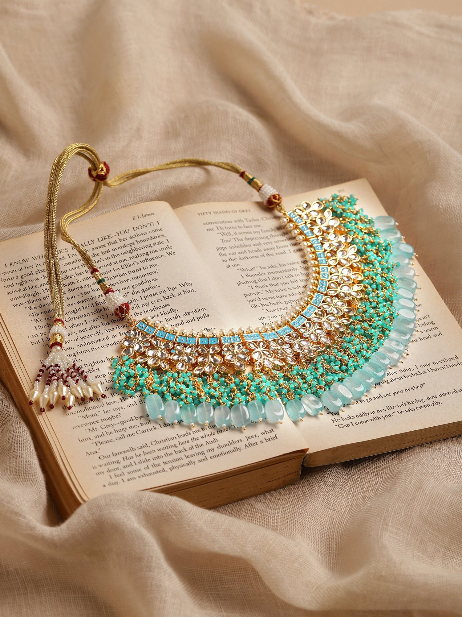 Women's Gold-Polished Kundan Studded Necklace - Ruby Raang | Grocsy
