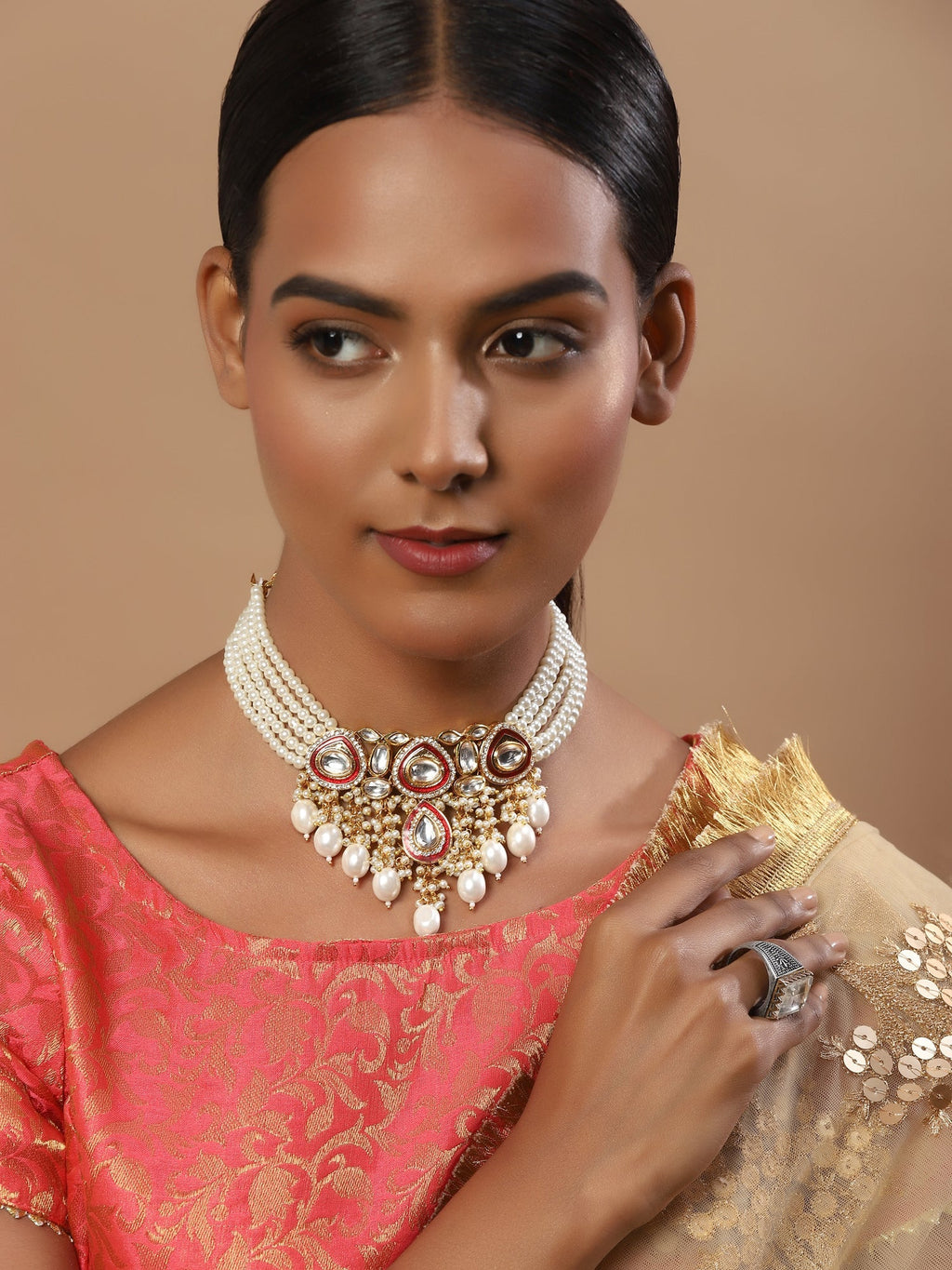 White Brass Gold-Polished Necklace - Ruby Raang | Grocsy
