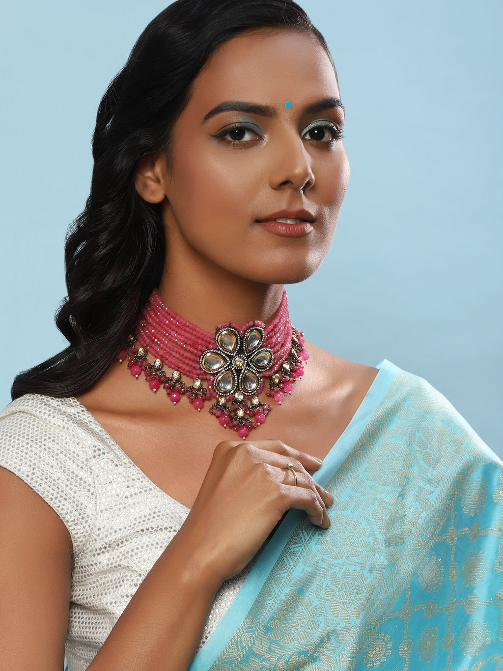 Pink Brass Silver-Plated Necklace - Ruby Raang | Grocsy