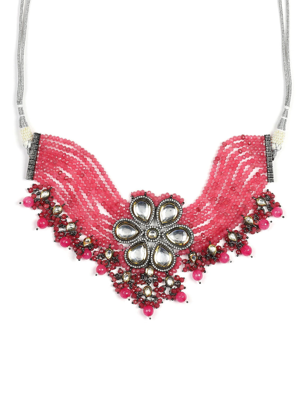 Pink Brass Silver-Plated Necklace - Ruby Raang | Grocsy