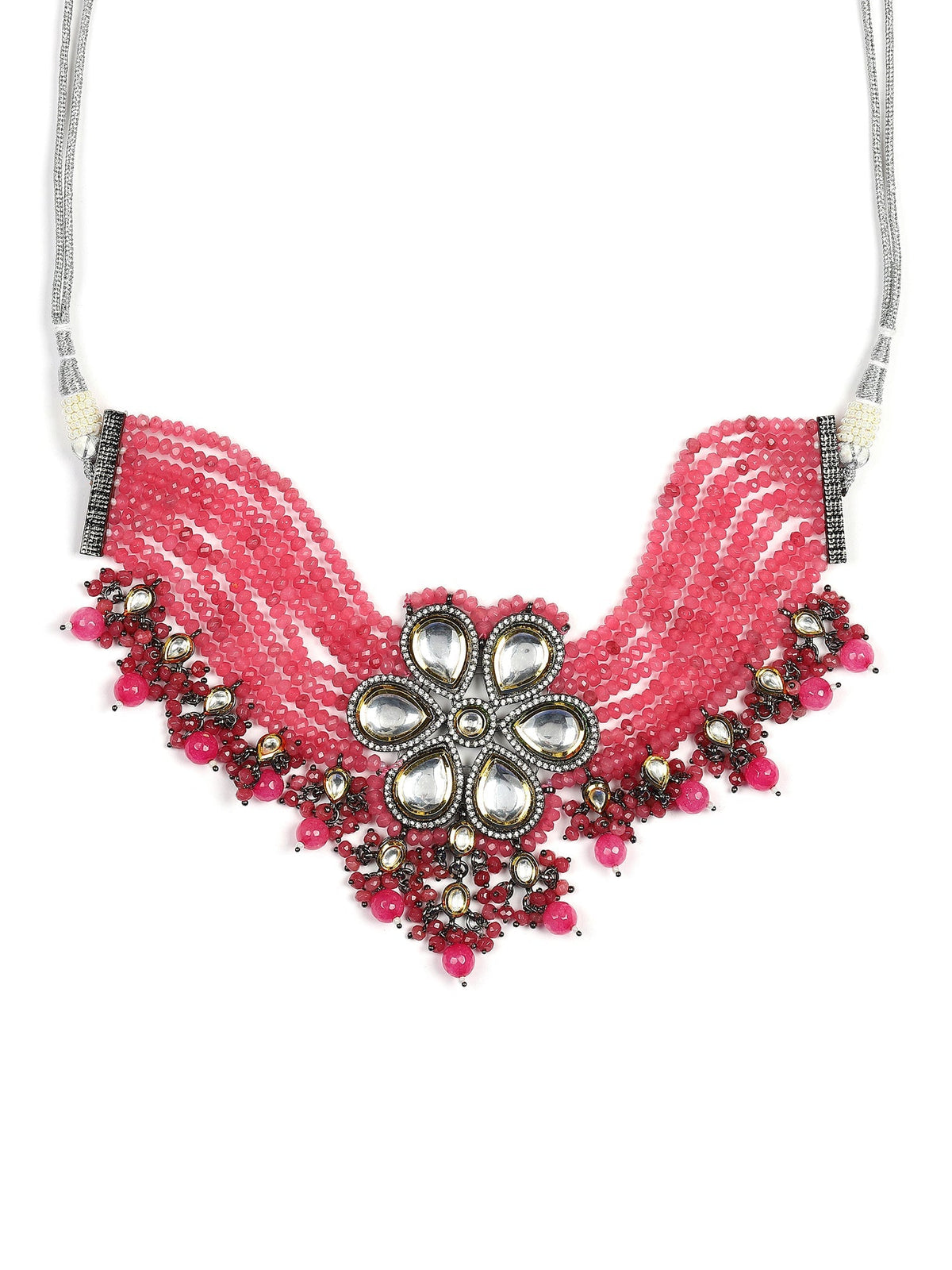 Pink Brass Silver-Plated Necklace - Ruby Raang | Grocsy