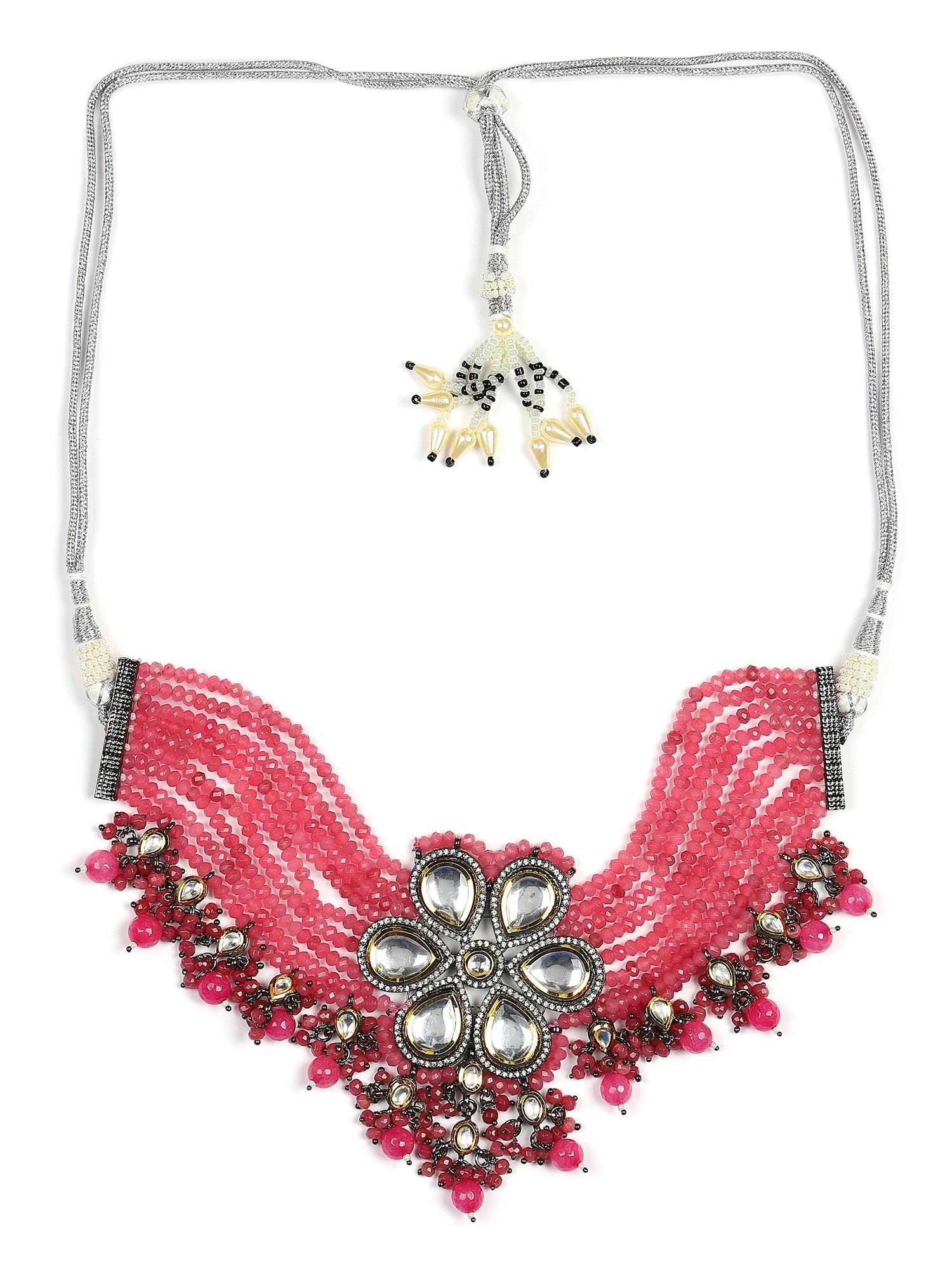 Pink Brass Silver-Plated Necklace - Ruby Raang | Grocsy